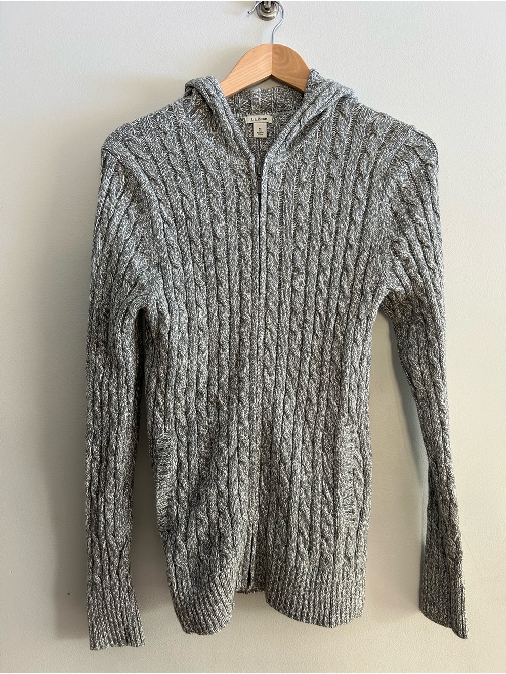 L.L. Bean Gray Cable Zip-Up Hoodie Sweater